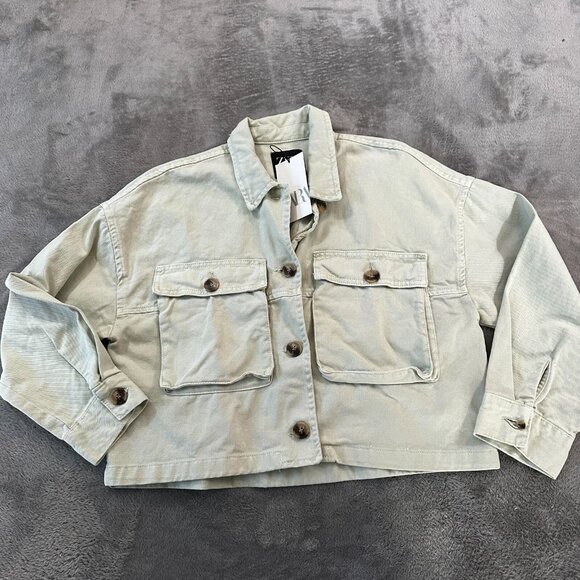 Zara Jackets & Blazers - NWT Zara Light Green Denim Cropped Jacket Women's LARGE *flaw